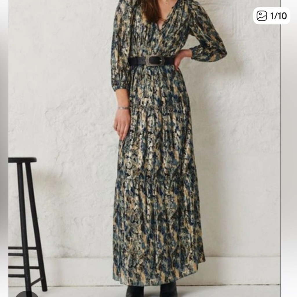 Ba&Sh Blue And Cream Maxi Dress, Dress Gullian Blue